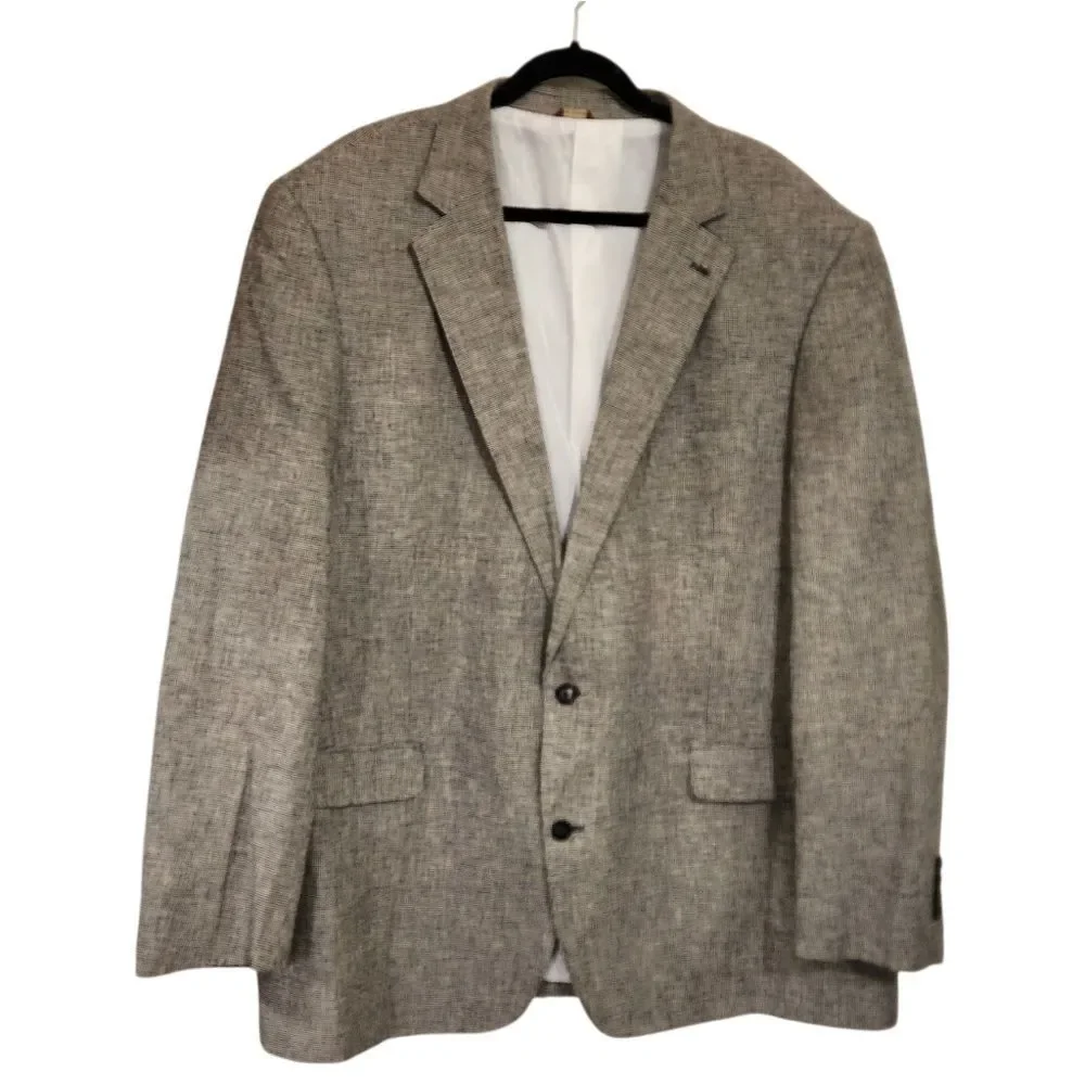 Oak Hill Sports Coat Jacket Blazer 2XL 50/52L Houndstooth Linen Blend Blk White